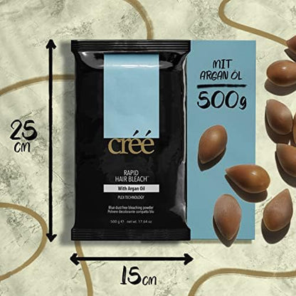 CrÃ©Ã© hair bleach infused with argan oil and plex technology packaging detail