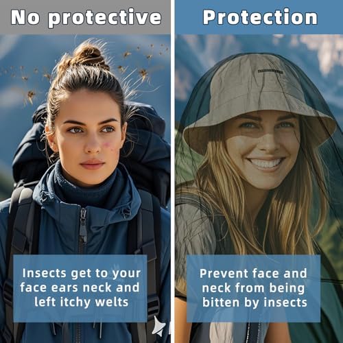 JayruiMice mosquito head net worn over a hat for hiking protection