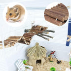 Cage accessory setup featuring the PINVNBY wooden bridge