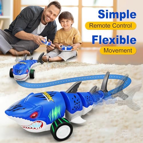 RC shark robot toy performing 360 degree stunt rotation