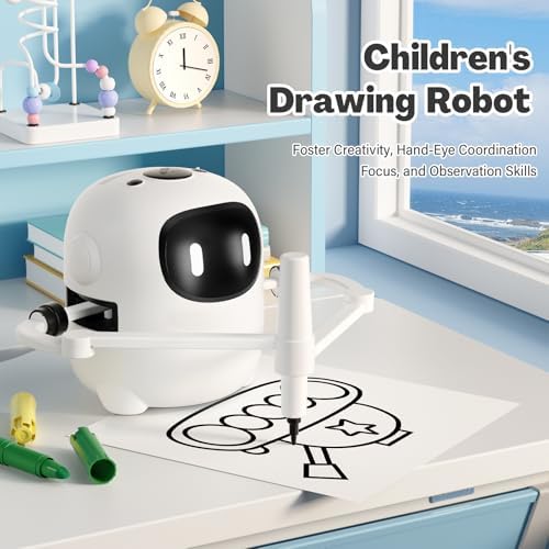 Side angle view of the RIVGOT voice guided Montessori learning toy drawing an animal on the reusable board.