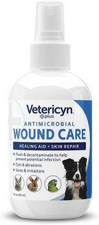 Vetericyn Plus canine healing aid liquid being applied to dog skin hot spot