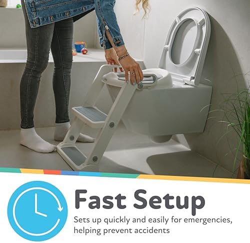 Folded view of the Nuby kids toilet trainer with ladder highlighting its compact and space-saving storage design