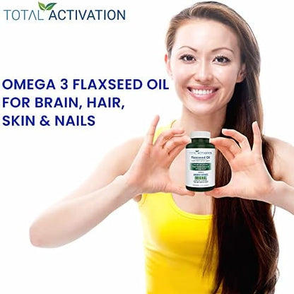 Premium vegetarian omega capsules by Total Activation showing non-GMO and gluten-free product seals