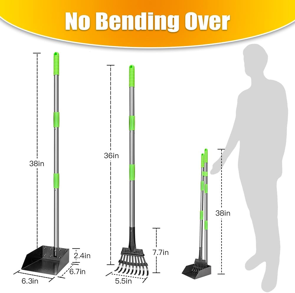 TOOGE pet waste cleanup tool being used on green backyard lawn grass