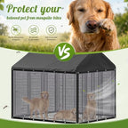 Chunm ninety five percent sunblock privacy screen installed on an outdoor dog run.