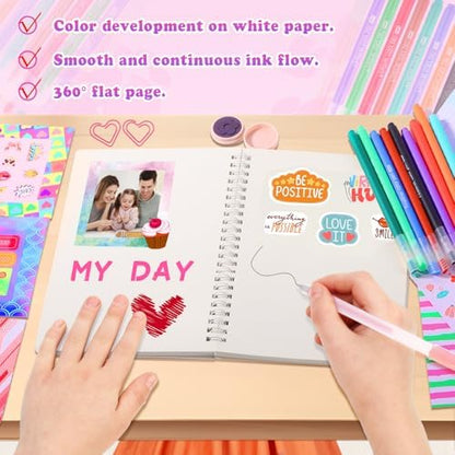 Girl using Nsrzua diary set with stickers and pens