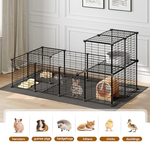 HOOBRO 24 Panels Guinea Pig Cage with Waterproof Mat and Ramp, 57" x 31.5" x 23.6" Loft Design Small Animal Playpen, Rabbit Cage, Bunny Cage, Pet Playpen, Indoor Outdoor Yard Fence, Black BK03PP03 - Image 7