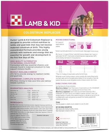 Resealable packaging of premium imported USA livestock colostrum replacement powder for newborn goat kids.
