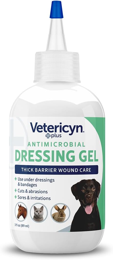 Vetericyn Plus antimicrobial gel application on pet wound