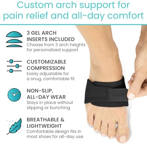 Vive plantar fasciitis strap being adjusted on a foot for custom compression.