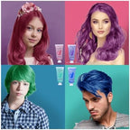Four tubes of Cevioce washable hair dye in green blue pink and purple.