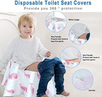 Extra large pink disposable toilet seat cover unfolded showing dimensions