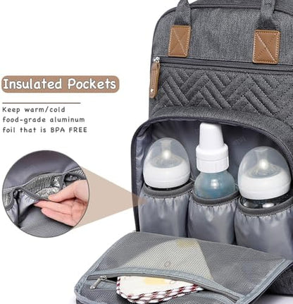 Iniuniu waterproof diaper rucksack showing inside compartments with insulated bottle pockets