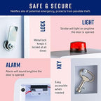 Compact stainless steel medical cabinet with key lock and emergency notification system.