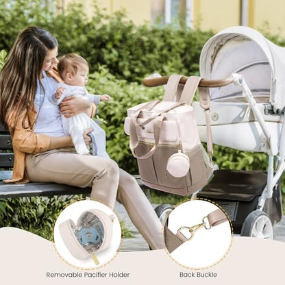 LOVEVOOK anti-theft baby bag attached to a stroller handle using built-in straps.