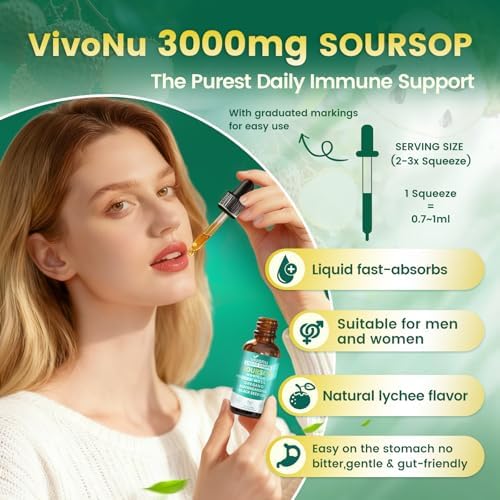 VivoNu 60 milliliters soursop bitters supplement displayed against a clean background.