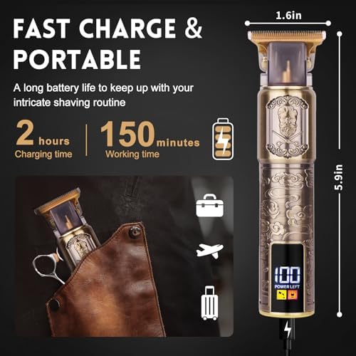 Ufree men grooming tool showing the illuminated LCD battery percentage display and charging port.