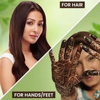 Finely ground green henna powder for hair health and anti dandruff scalp care.