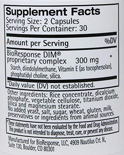 BioResponse microencapsulated diindolylmethane 60 vegetarian capsules bottle side label showing ingredients
