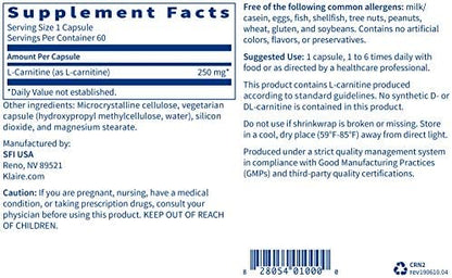 Klaire Labs 60 vegetarian capsules bottle side view