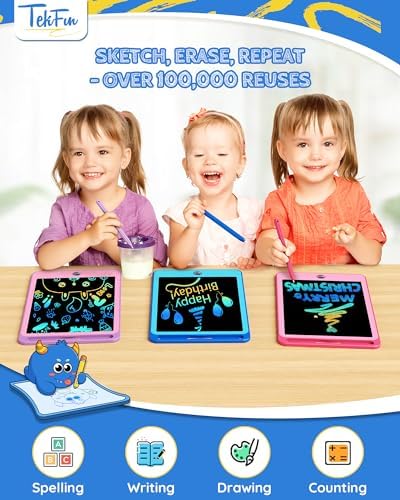 Children using Tekfun 8.5 inch reusable doodle boards