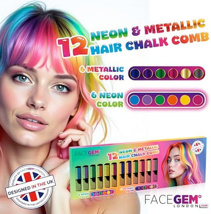 Detailed view of neon and metallic hair chalk combs