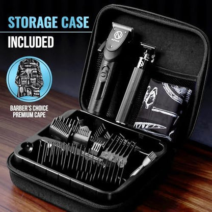 Premium hard storage case open displaying the organized professional clipper and trimmer kit contents