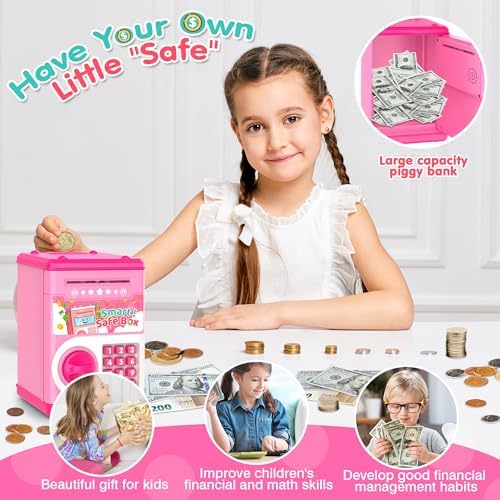 LJZJ automatic paper money rolling feature inserting cash into the pink mini safe slot
