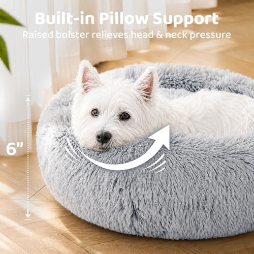 JOLLYVOGUE Small Dog Bed, Calming Soft Anti-Anxiety Donut Cat Bed, Washable Round Fluffy Cushion for Small and Medium Pets (20") - Image 4