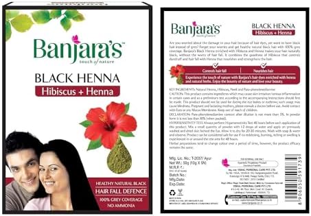 Banjara's Black Henna Hibiscus and Henna hair care packaging