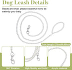 Premium faux pearl beaded dog leash with heavy duty silver attachment clasp