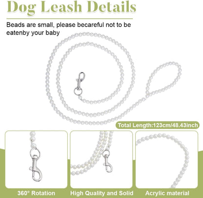 Premium faux pearl beaded dog leash with heavy duty silver attachment clasp