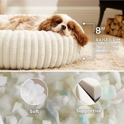 Bedsure ComfyFleece(TM) Donut Medium Dog Bed - Washable Faux Fur with Corduroy Fleece & Anti Slip Bottom, Round Pet Bed with Removable Cover, Cream, 30x30x8 inches - Image 3