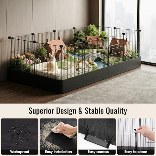 PAWING 12 Panels Small Animal Playpen with Waterproof Mat - Durable Metal Wire Yard Fence for Guinea Pigs, Kittens, Hamsters, Hedgehogs - Indoor & Outdoor Pet Cage - Image 3