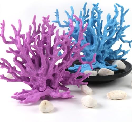 Side view of the 5.9 inch tall faux coral decoration set showcasing its underwater structural detail