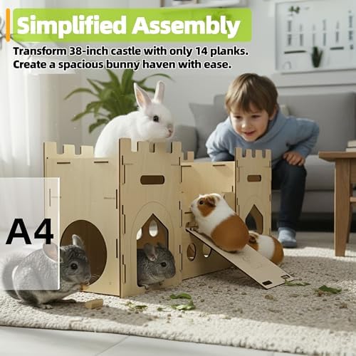 HIIMALEX Extra Large Wooden Bunny Castle House Multistory Climbing Tower Hideout Ventilated Sturdy Habitat for Rabbit Guinea Pig Chinchilla Ferret - Image 5