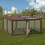 Chicken Coop, Wooden Rabbit Hutch Outdoor Indoor Folding Bunny Cage with Handle Portable Chicken Run with Top & Side Opening Doors Small Animal Playpen No Assembly Pet Poultry Cage for Bunny(Brown) - Image 7