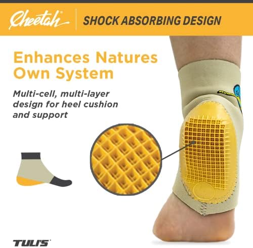 Tuli's Cheetah neoprene support sleeve for Sever's disease management.