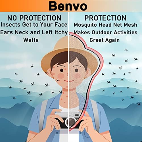 Person wearing Benvo mosquito net over a hat