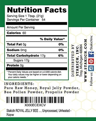 Stakich raw honey blend supplement jar label and texture