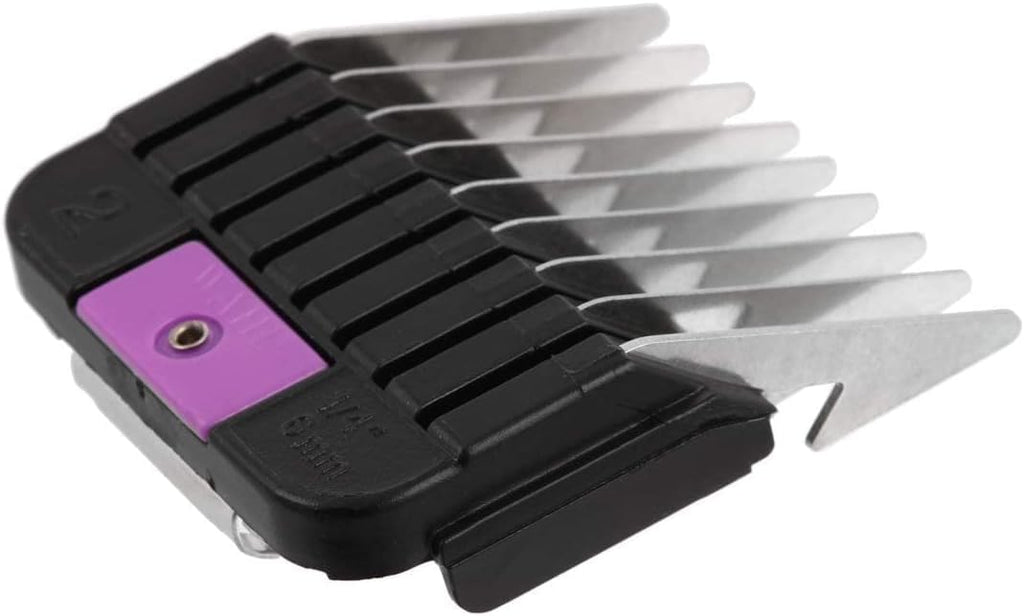 Overhead view of the multi colored Wahl pet clipper guards showcasing the different cutting length tabs for professional dog grooming.
