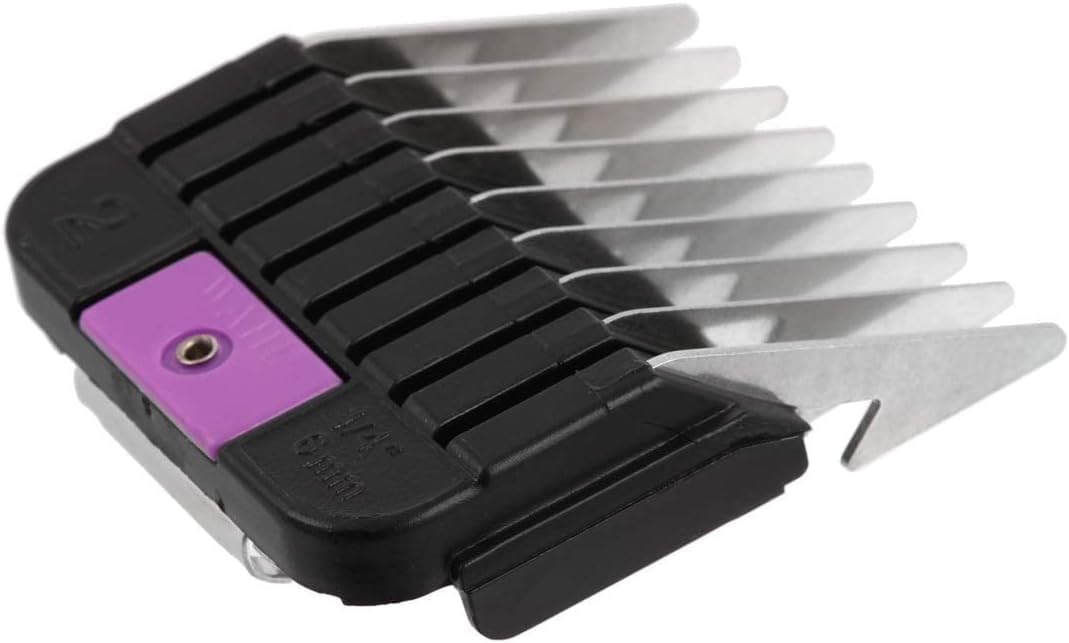 Overhead view of the multi colored Wahl pet clipper guards showcasing the different cutting length tabs for professional dog grooming.
