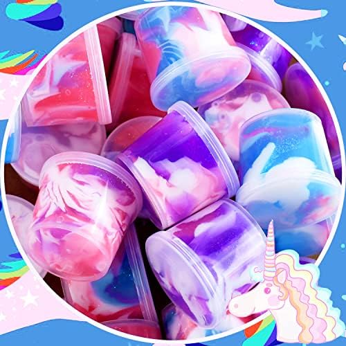 Close up of a child stretching the non sticky pink and blue sludge toy