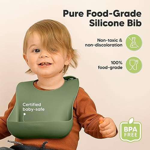 KeaBabies waterproof silicone bib with deep food catcher pocket