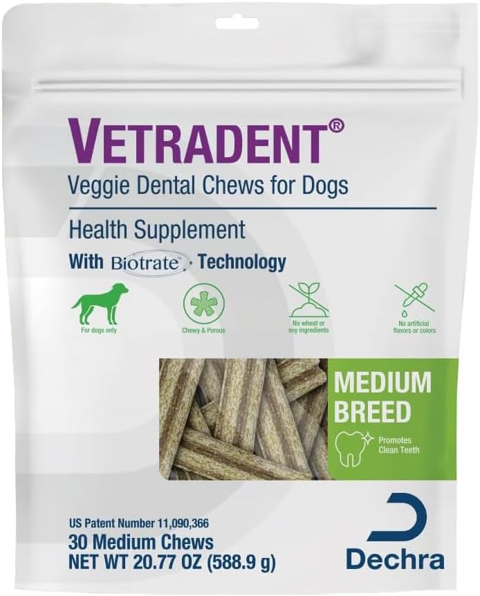 Vetradent dental chews for small breed dog health maintenance