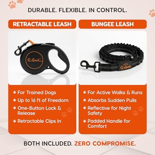 Full premium three piece Q Leash set unboxed including retractable lead and pouch.