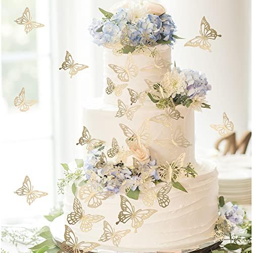 Detailed laser cut patterns on gold paper butterfly decorations
