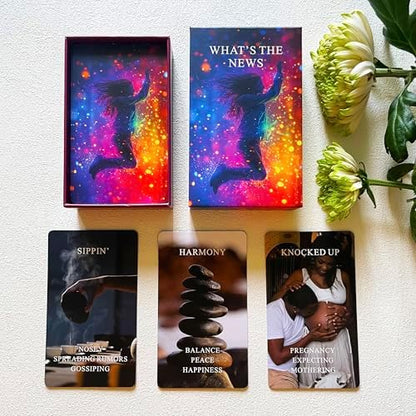 Full set layout of the Qcsdckot situations oracle deck showcasing the modern typography and vibrant card faces.