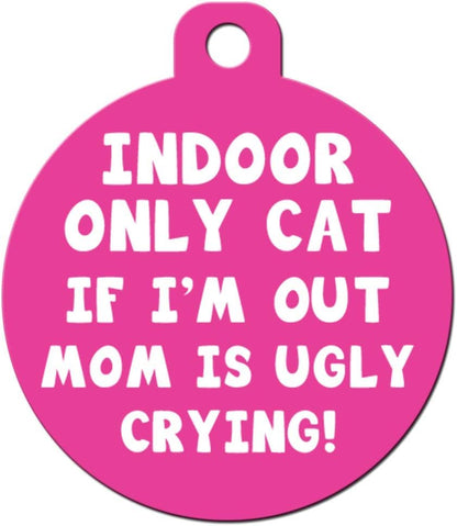 Custom printed pink pet badge with clear text saying please leave me alone I live nearby